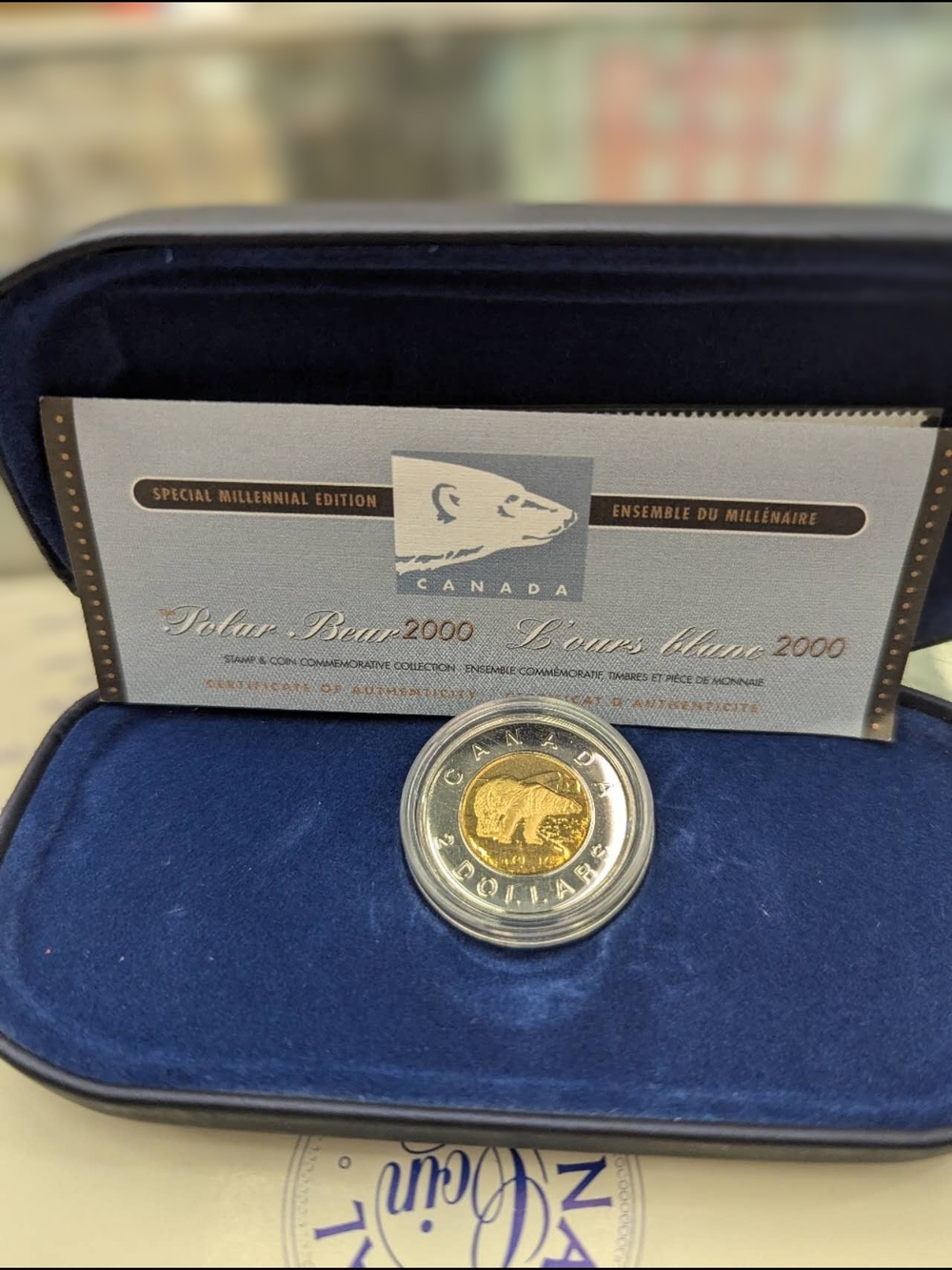 ​2000 Canada Polar Bear 2 Dollars Millennial Edition Stamp Coin Combo Set W/Box